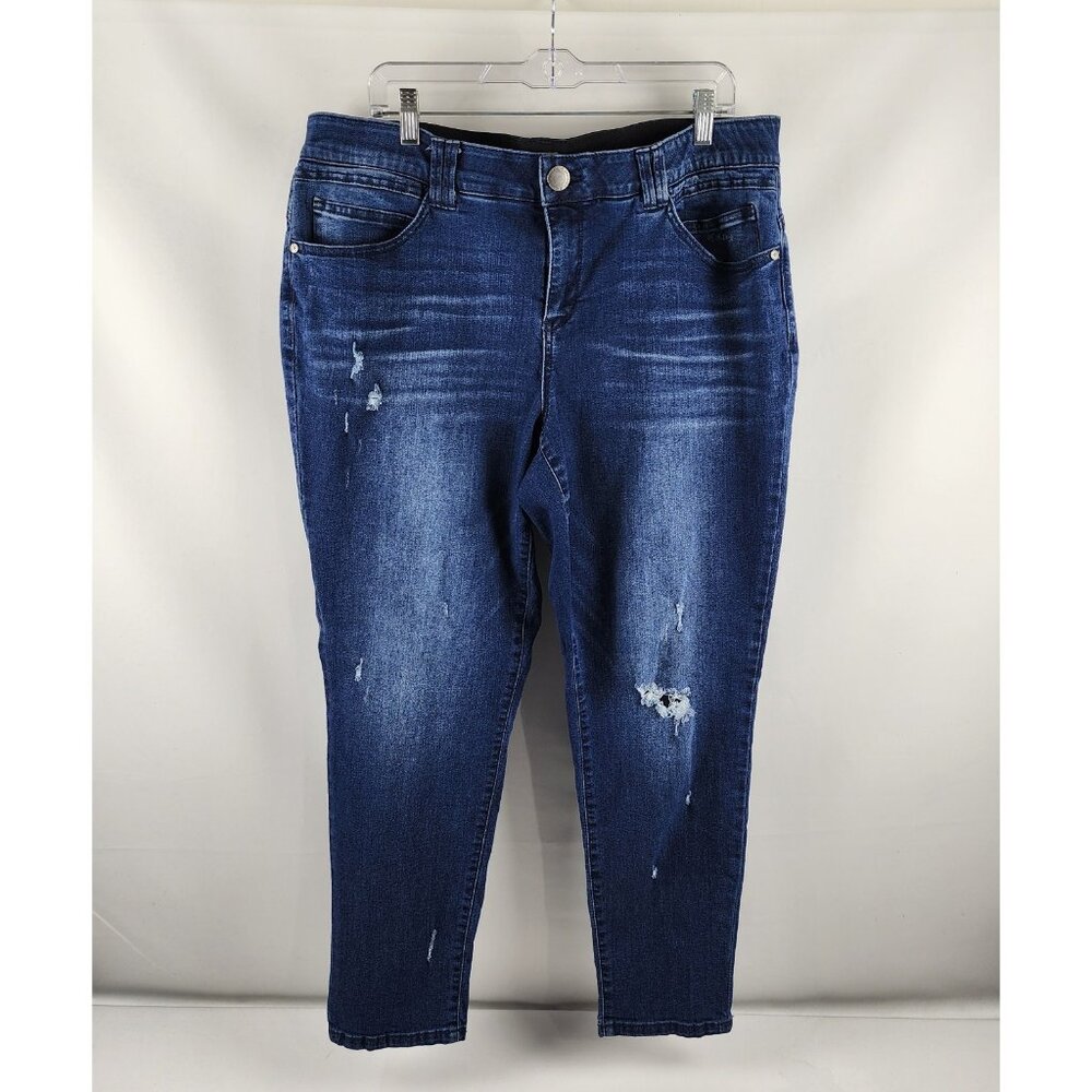 Democracy Jeans Womens 20W Plus Blue AB Technology Distress Skinny Ankle (38x28)